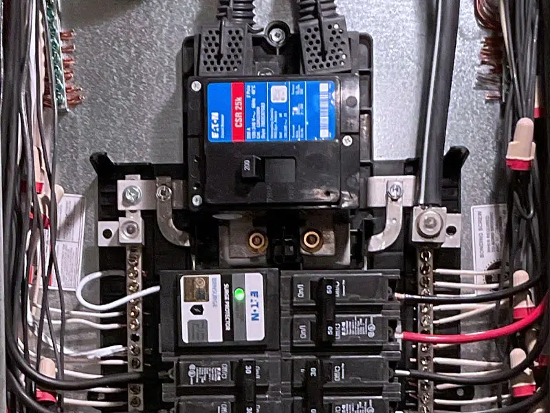 Byers Electric-installed Eaton surge protector and circuit breakers in 200 amp residential panel